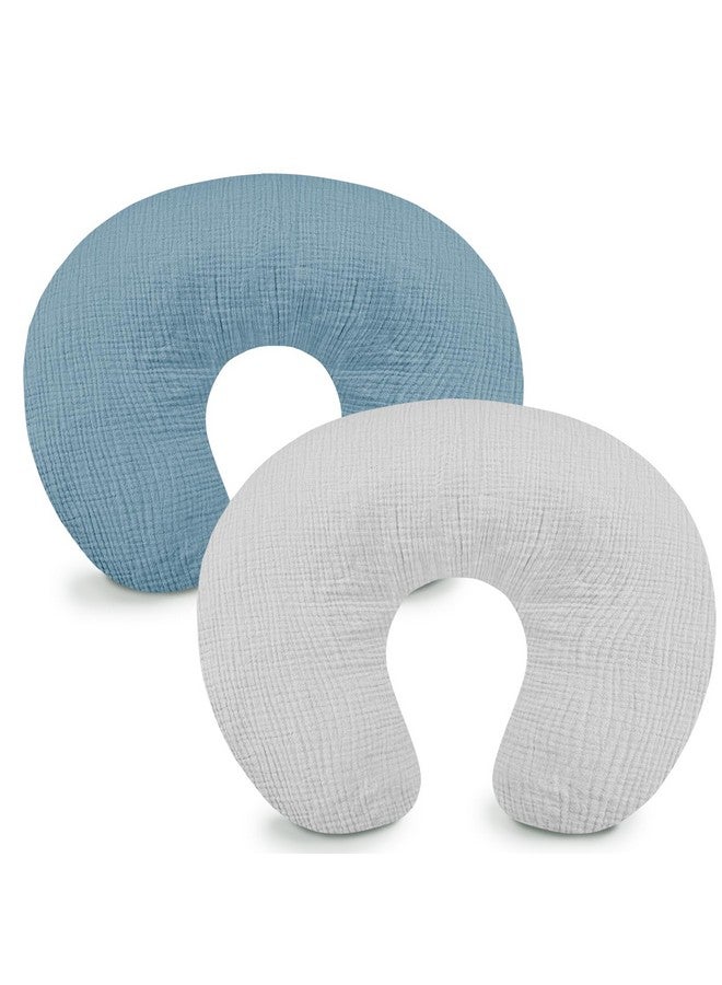 Hooyax أغطية وسادة الرضاعة من هوياكس مصنوعة من القماش القطني 2 عبوة، أغطية رضاعة ناعمة وقابلة للتنفس لوسائد الرضاعة، غطاء وسادة تغذية الرضع الجذاب للأولاد والبنات (أزرق رمادي) - Image 1