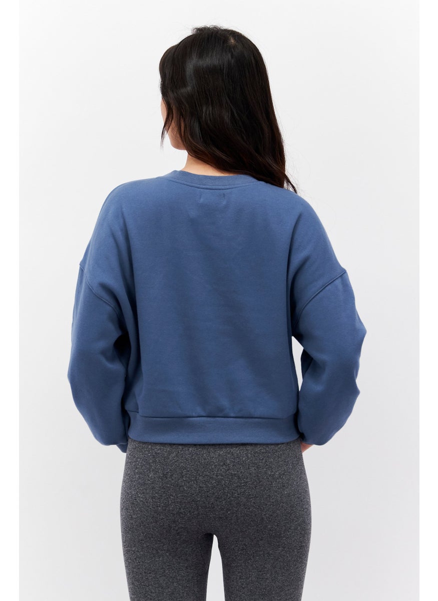 Etam Women Round Neck Long Sleeve Plain Sweatshirt, Slate Blue  - Image 3