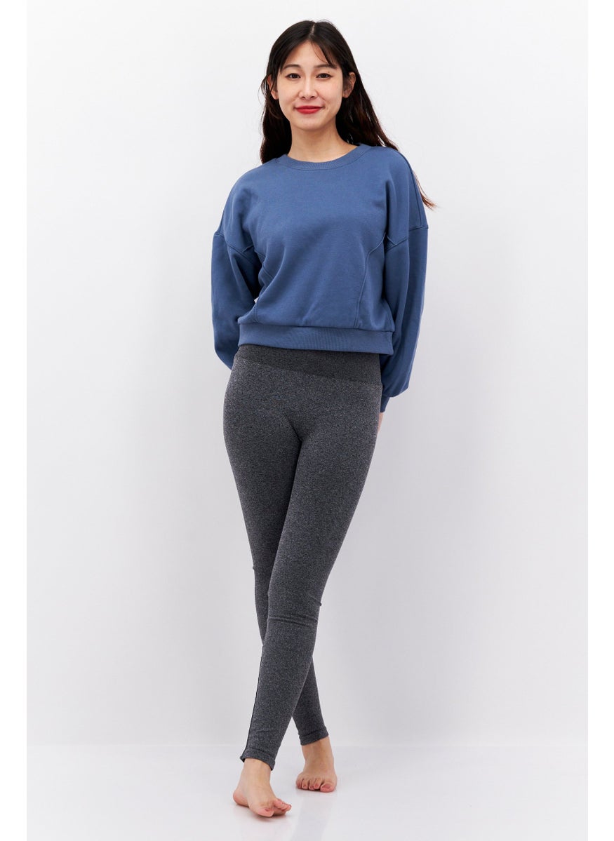 Etam Women Round Neck Long Sleeve Plain Sweatshirt, Slate Blue  - Image 4