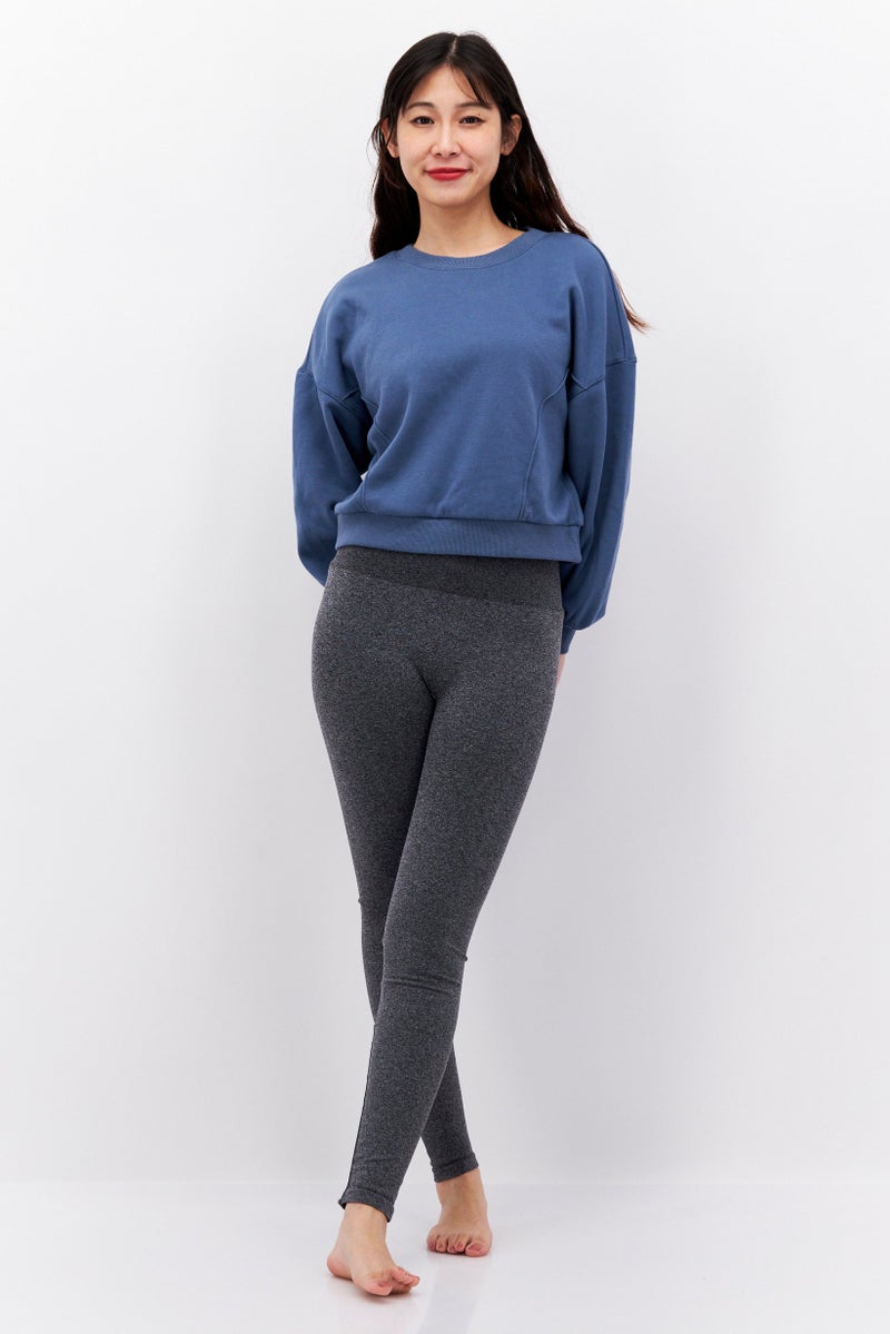 Etam Women Round Neck Long Sleeve Plain Sweatshirt, Slate Blue - Image 4
