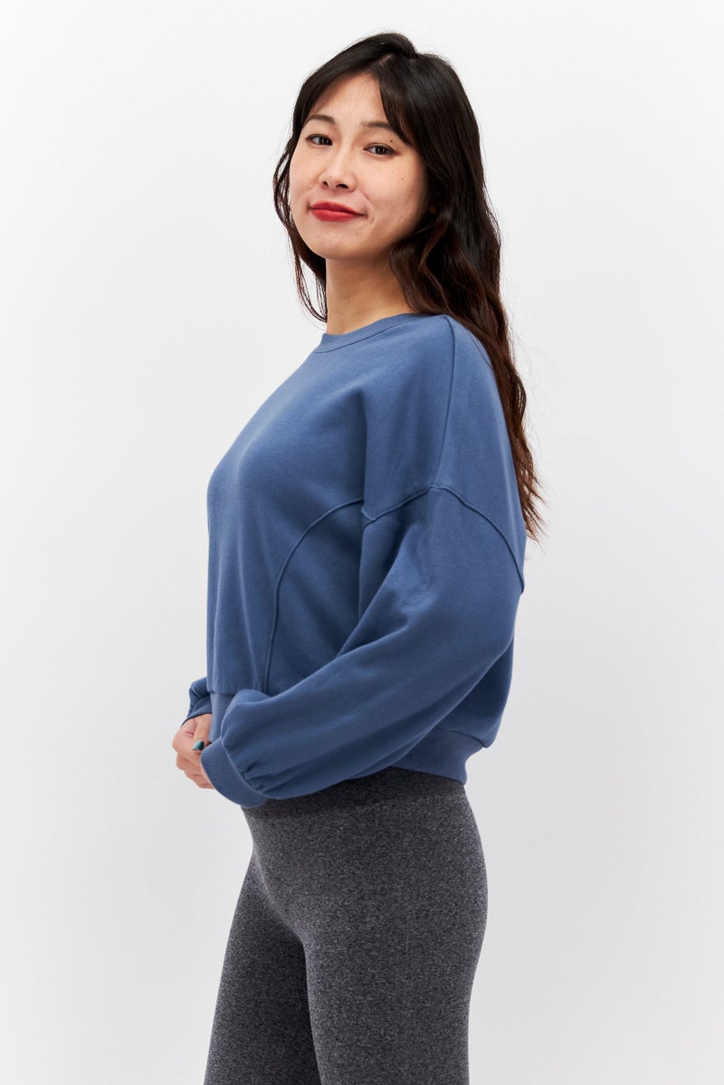 Etam Women Round Neck Long Sleeve Plain Sweatshirt, Slate Blue - Image 2