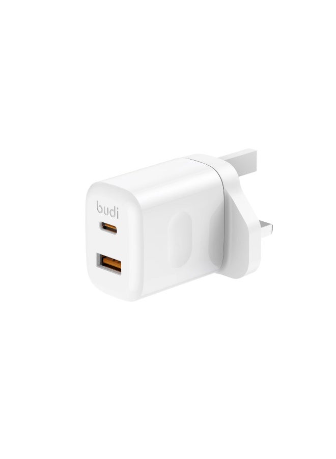 budi Dual Port Charger, PD & 18W QC3.0 Fast Charging, UK Plug, Compatible with iPhone and Samsung