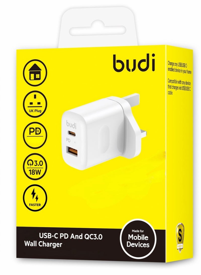 budi Dual Port Charger, PD & 18W QC3.0 Fast Charging, UK Plug, Compatible with iPhone and Samsung - Image 3