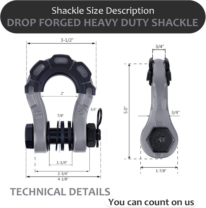 AMBULL Shackles Upgrade 3/4" D Ring Shackle (2 Pack) 70,000 lbs Break Strength with 7/8" Pin, Isolator and Washer Kits for Use with Tow Strap, Winch, Off-Road Truck Vehicle Recovery, Grey - Image 3
