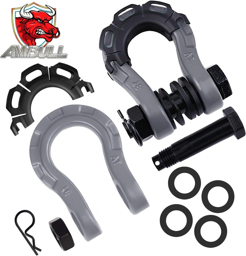 AMBULL Shackles Upgrade 3/4" D Ring Shackle (2 Pack) 70,000 lbs Break Strength with 7/8" Pin, Isolator and Washer Kits for Use with Tow Strap, Winch, Off-Road Truck Vehicle Recovery, Grey - Image 2
