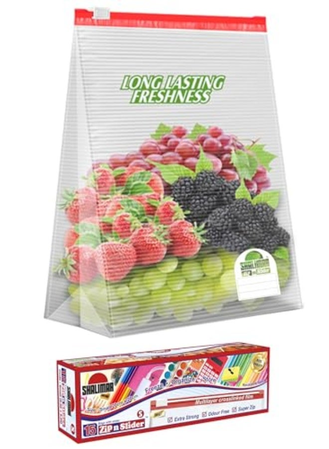 Shalimar Zip Lock Reusable Slider Bag – Small Size  – Pack of 3 (45 Bags) – Vegetable Bag/Freeze Bag/Multi-Purpose Storage Bag – Natural Color - Image 4