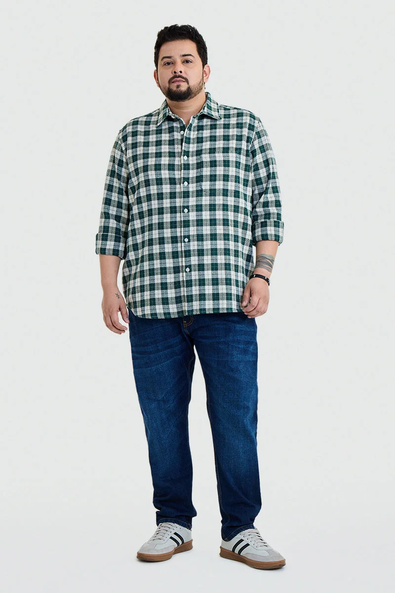SNITCH Dark Green Checkered Long Sleeve Regular Fit Plus Size Shirt