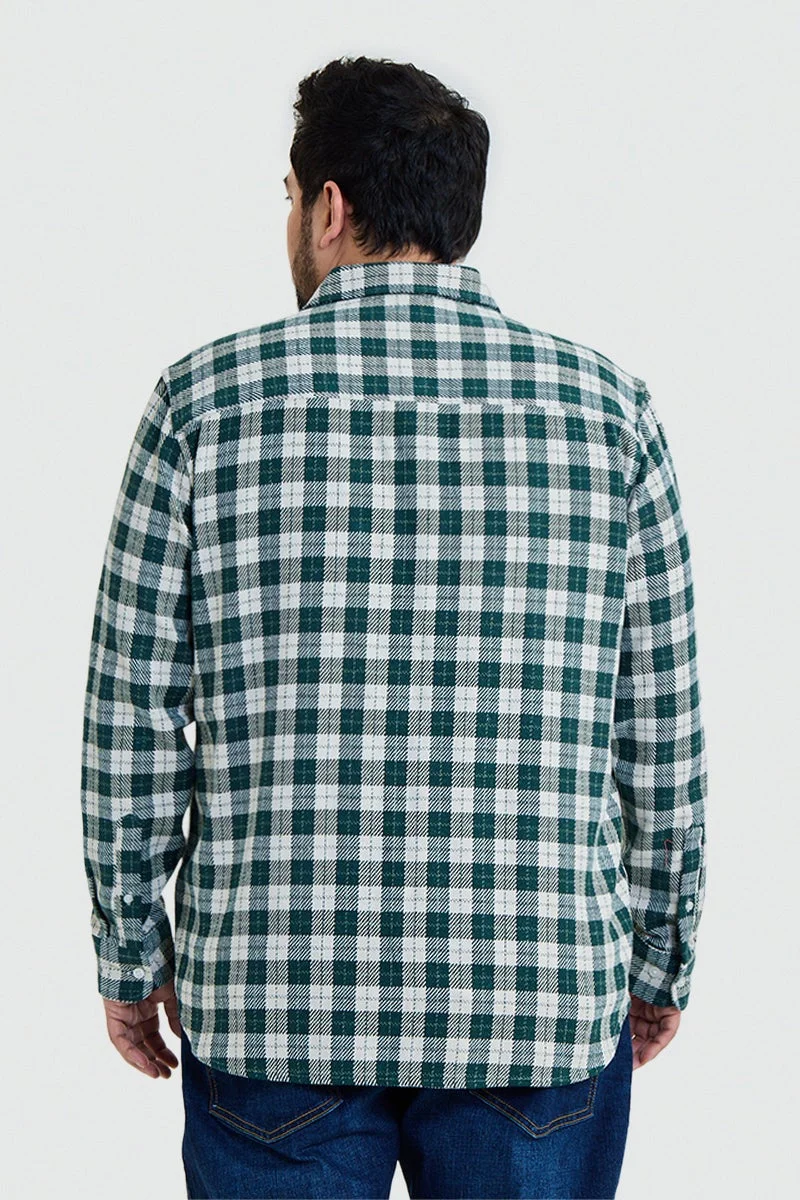 Snitch Dark Green Dark Green Checkered Long Sleeve Regular Fit Plus Size Shirt for Men | Best Price UAE