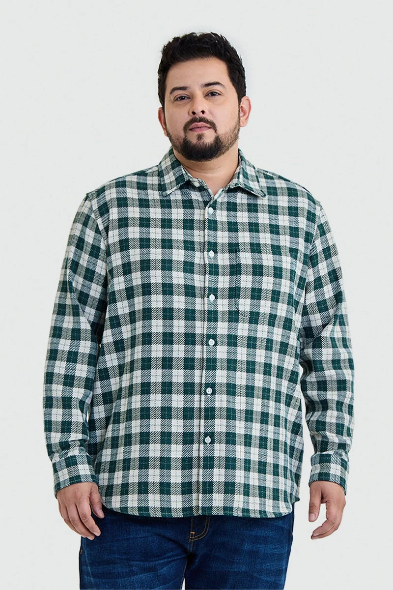 Snitch Dark Green Dark Green Checkered Long Sleeve Regular Fit Plus Size Shirt for Men | Best Price UAE