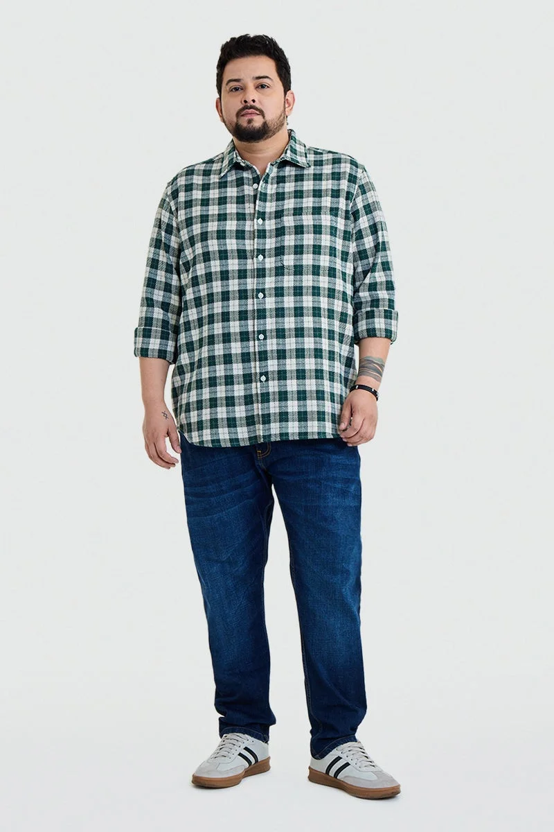SNITCH Dark Green Checkered Long Sleeve Regular Fit Plus Size Shirt