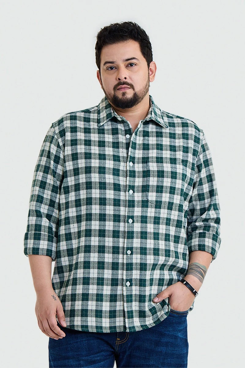 Snitch Dark Green Dark Green Checkered Long Sleeve Regular Fit Plus Size Shirt for Men | Best Price UAE