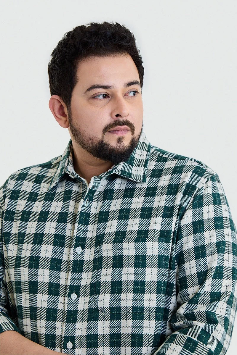 SNITCH Dark Green Checkered Long Sleeve Regular Fit Plus Size Shirt