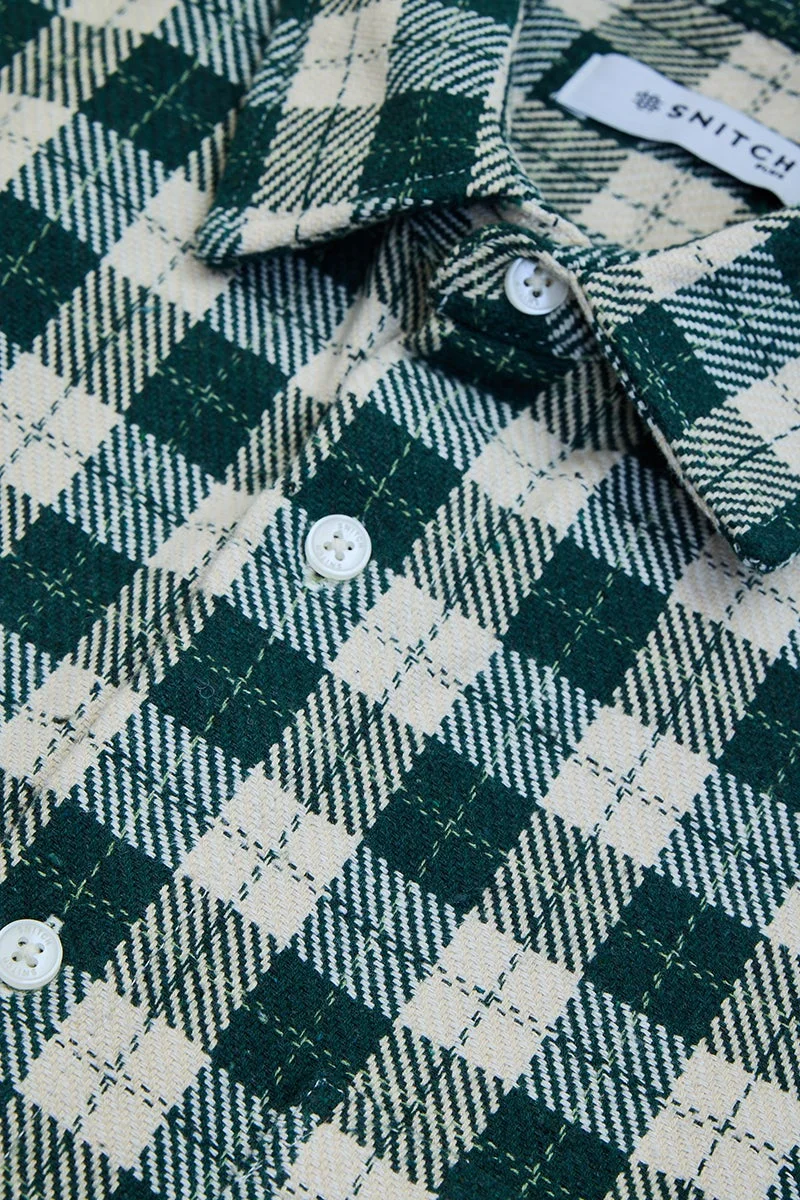 Snitch Dark Green Dark Green Checkered Long Sleeve Regular Fit Plus Size Shirt for Men | Best Price UAE