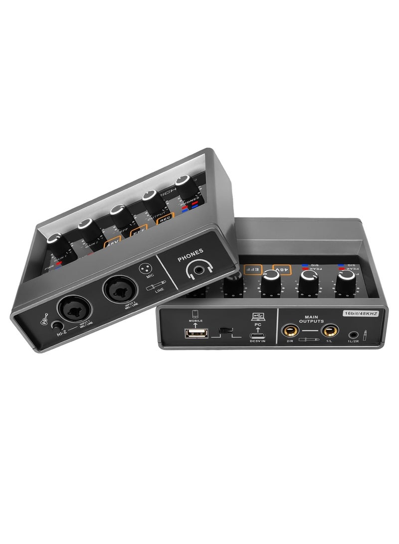 SYOSI Audio Interface, 2x2Computer Professional Audio Interface USB 2.0 with Touch Model, Bit/48 kHz Music Interface with 48V Phantom Power for Live Streaming, Podcasting Audio Interface for Mac, PC - Image 1