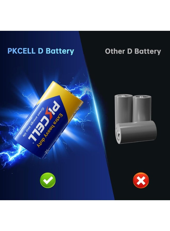 PKCELL 12 Pack D Batteries, R20P 1.5V D Size Non-Rechargeable Batteries, Long-Lasting Power Super Heavy Duty Battery for Flashlights, Remotes, Clocks, Game Controllers, Shavers - Image 2