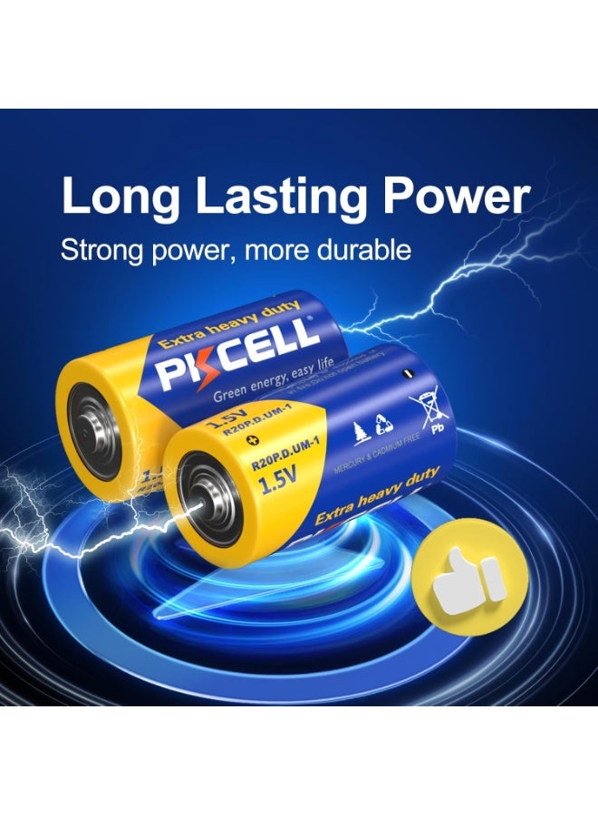 PKCELL 12 Pack D Batteries, R20P 1.5V D Size Non-Rechargeable Batteries, Long-Lasting Power Super Heavy Duty Battery for Flashlights, Remotes, Clocks, Game Controllers, Shavers - Image 3