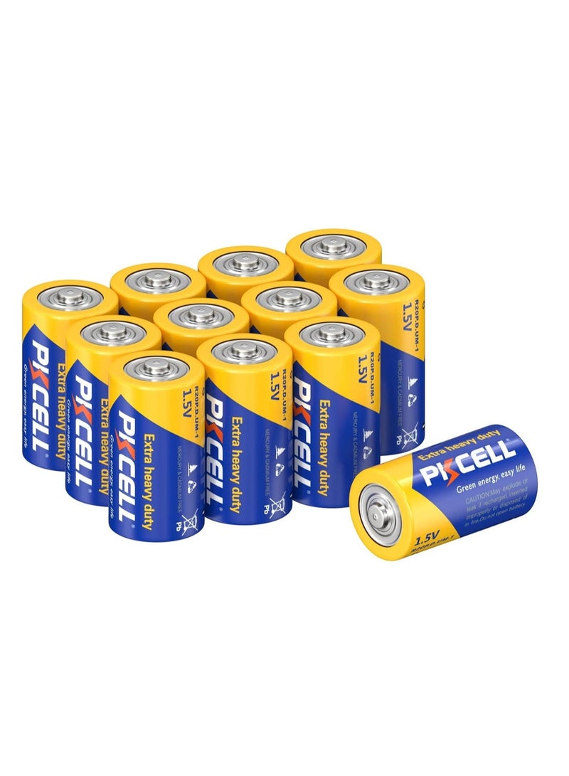 PKCELL 12 Pack D Batteries, R20P 1.5V D Size Non-Rechargeable Batteries, Long-Lasting Power Super Heavy Duty Battery for Flashlights, Remotes, Clocks, Game Controllers, Shavers - Image 1