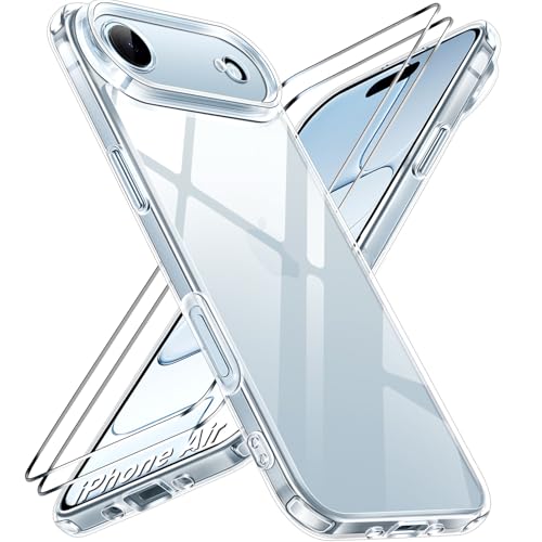 ivoler 3-in-1 Clear Case Designed for iPhone Air 6.5" / iPhone 17 Air 6.5'' 2025 with 2 Pack Tempered Glass Screen Protector, Military Shockproof Hard Back Slim for iPhone 17 Air Cover - Clear - Image 1