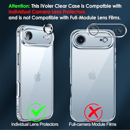 ivoler 3-in-1 Clear Case Designed for iPhone Air 6.5" / iPhone 17 Air 6.5'' 2025 with 2 Pack Tempered Glass Screen Protector, Military Shockproof Hard Back Slim for iPhone 17 Air Cover - Clear - Image 4