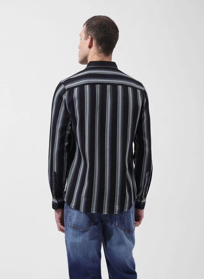 The Indian Garage Co Men Slim Fit Striped Cutaway Collar Full Sleeves Shirt