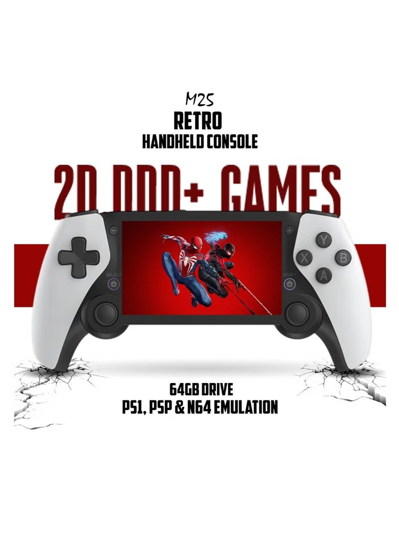 M25 Handheld Game Console 4.3 Inch Screen 64G Built-in 20000+ Retro Video Games, HDMI-Compatible Portable Gaming Player with Dual Controllers, TV Output & Rechargeable Battery - Image 2