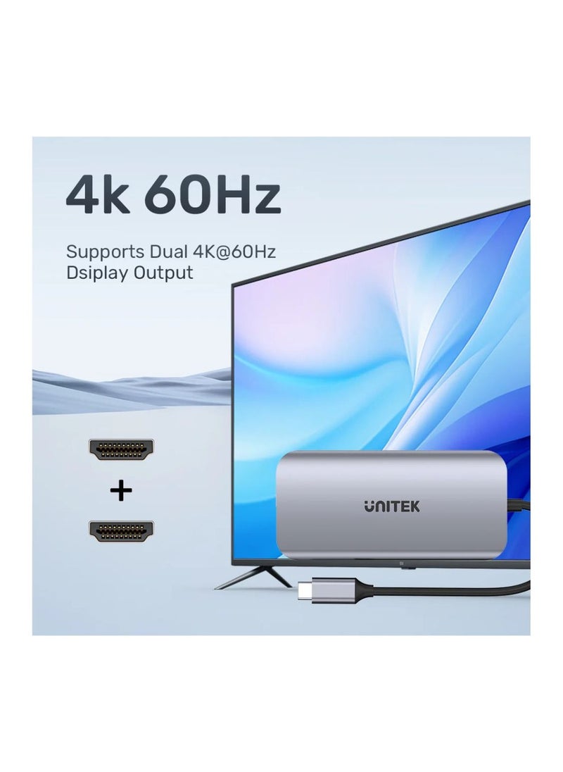 UNITEK - UNITEK 8-in-1 USB-C Hub: Expand Your Connectivity with HDMI 4K, USB 3.0, SD/TF Card Reader, Ethernet, and Power Delivery - Image 1