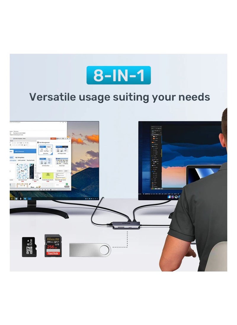 UNITEK - UNITEK 8-in-1 USB-C Hub: Expand Your Connectivity with HDMI 4K, USB 3.0, SD/TF Card Reader, Ethernet, and Power Delivery - Image 1