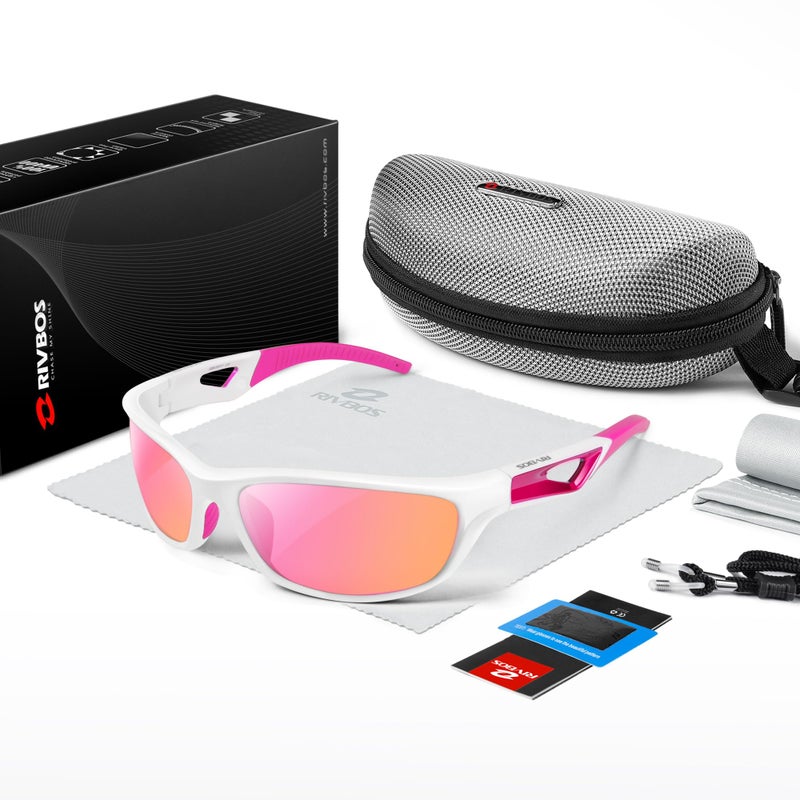 RIVBOS Polarized Sports Sunglasses Driving Sun Glasses Shades for Men Women Tr90 Frame for Cycling Fishing Running RB831 White Frame/Pink Lens - Image 5