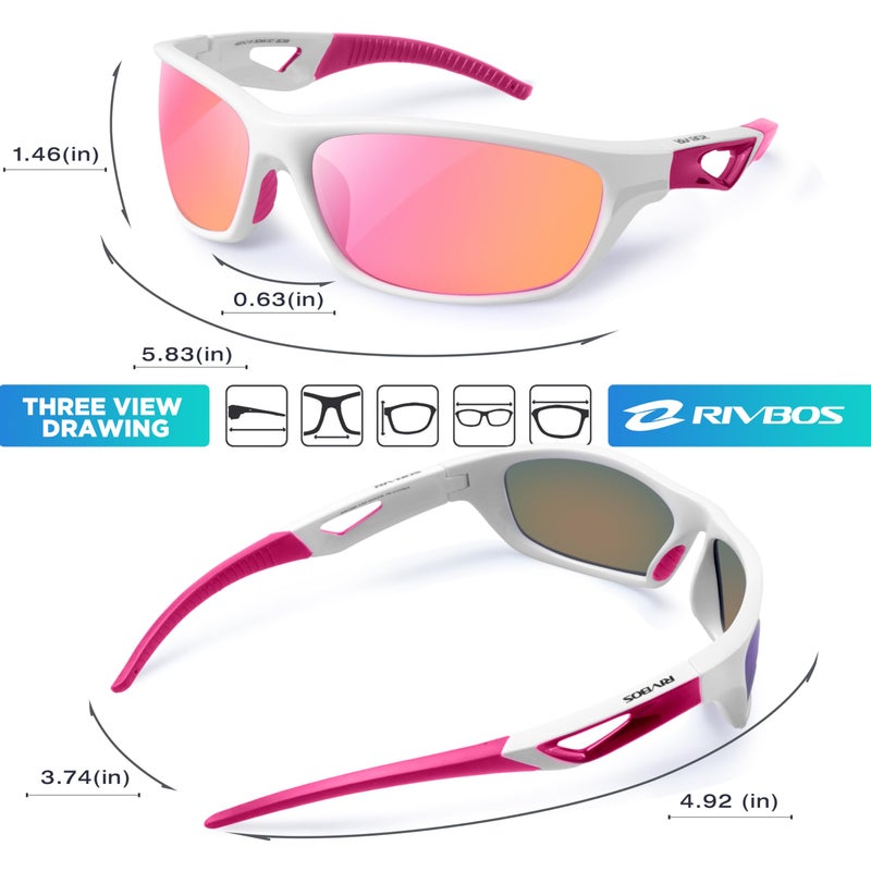 RIVBOS Polarized Sports Sunglasses Driving Sun Glasses Shades for Men Women Tr90 Frame for Cycling Fishing Running RB831 White Frame/Pink Lens - Image 3