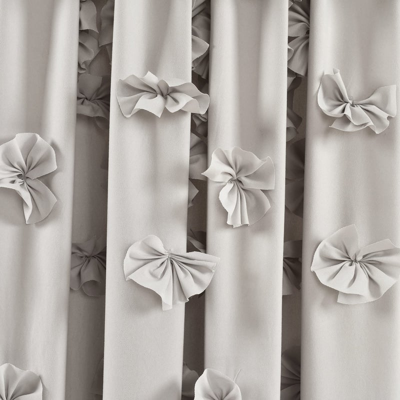 Lush Decor Riley Light Filtering Window Curtain Panel, Single 54" W x 63" L, Light Gray - Cute Gray Curtains for Bedroom - Bow Decor - Coquette Curtains for Windows - Image 2