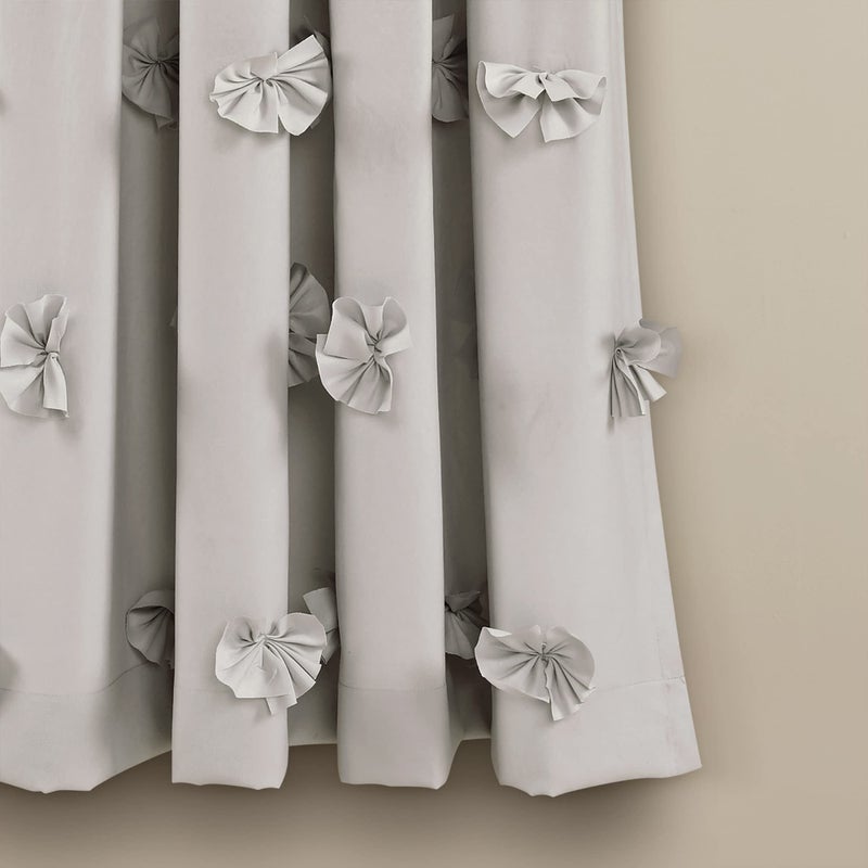 Lush Decor Riley Light Filtering Window Curtain Panel, Single 54" W x 63" L, Light Gray - Cute Gray Curtains for Bedroom - Bow Decor - Coquette Curtains for Windows - Image 5