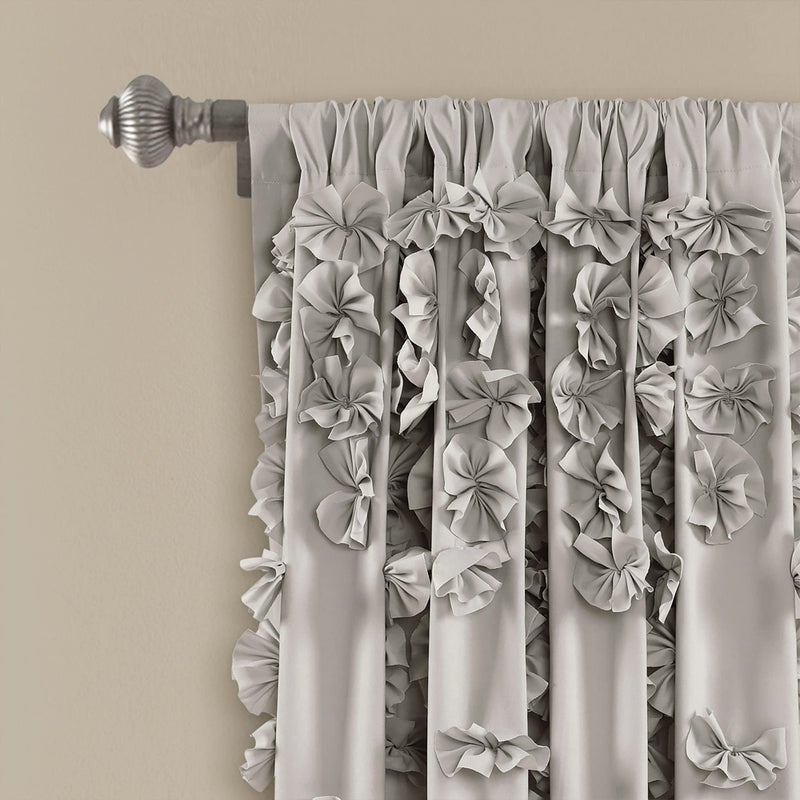 Lush Decor Riley Light Filtering Window Curtain Panel, Single 54" W x 63" L, Light Gray - Cute Gray Curtains for Bedroom - Bow Decor - Coquette Curtains for Windows - Image 4