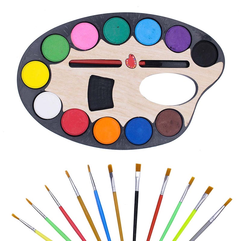 WIZME Water Colour Cakes | Watercolor With 12 Brushs | Water Paint Color | Water Color Cakes For Kids Boys And Gilrs Birthday Gift Item Pack Of 1 - Image 1