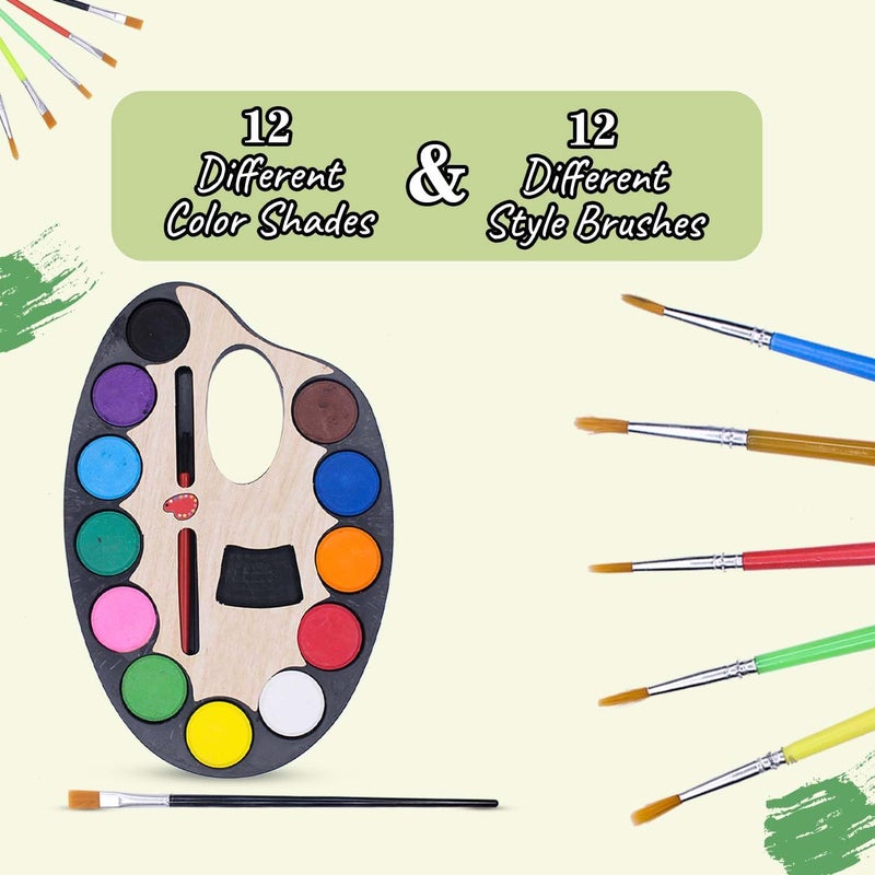 WIZME Water Colour Cakes | Watercolor With 12 Brushs | Water Paint Color | Water Color Cakes For Kids Boys And Gilrs Birthday Gift Item Pack Of 1 - Image 5