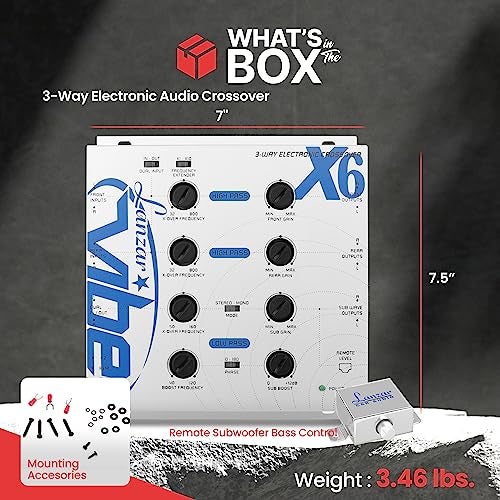 LANZAR Vibe Upgraded 3-Way Electronic Audio Crossover Network with Hi-Pass and Low-Pass Channel, 12dB Octave Slope, Remote Subwoofer Control, Parallel Input Switch- VIBEX6, White - Image 3