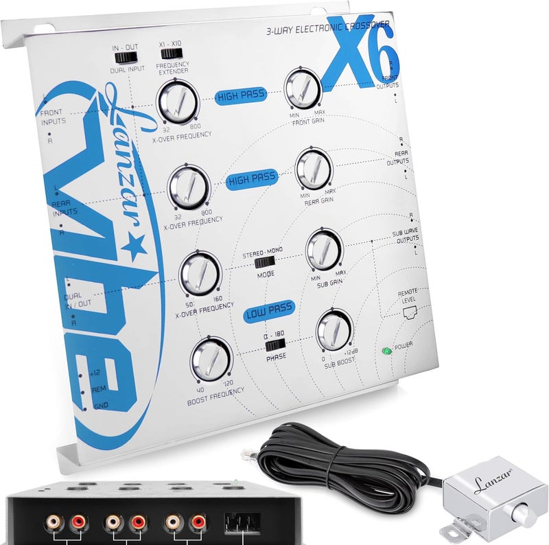 LANZAR Vibe Upgraded 3-Way Electronic Audio Crossover Network with Hi-Pass and Low-Pass Channel, 12dB Octave Slope, Remote Subwoofer Control, Parallel Input Switch- VIBEX6, White - Image 2