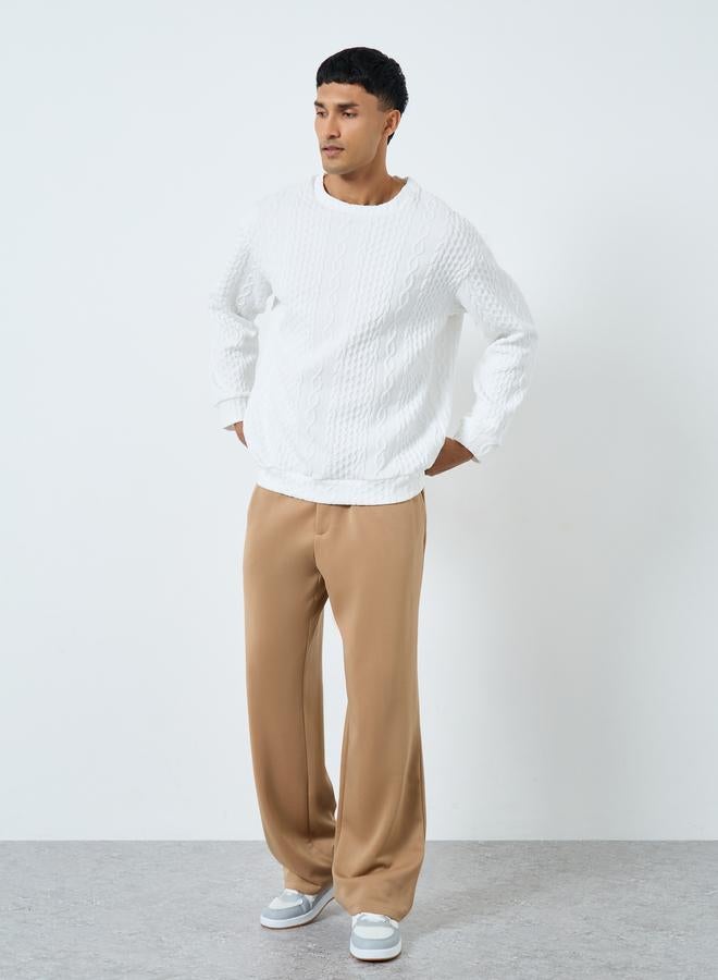 Take Two Men White Cable Knit Relaxed Fit Sweater - Image 2