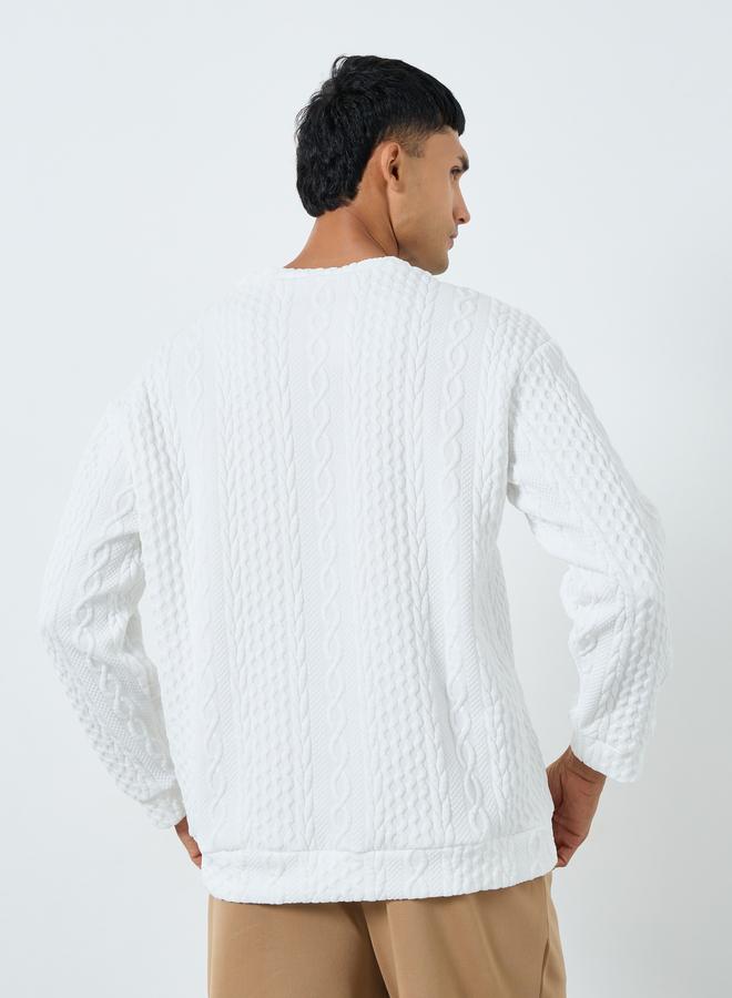 Take Two Men White Cable Knit Relaxed Fit Sweater - Image 4