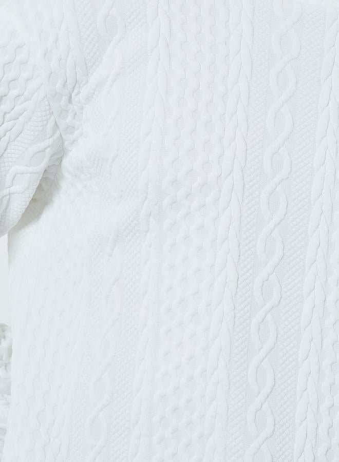 Take Two Men White Cable Knit Relaxed Fit Sweater - Image 3