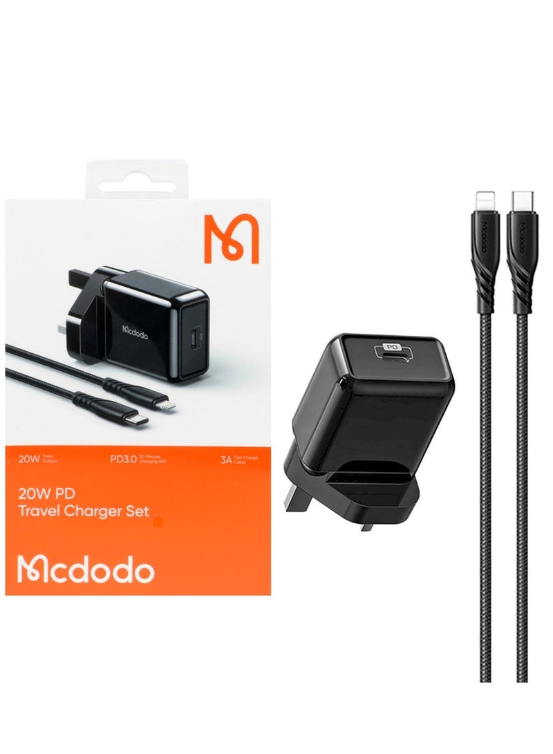 Mcdodo CH-6692 20W Fast and PD Single Port Wall Charger with iPhone Charging Cable - Black - Image 3