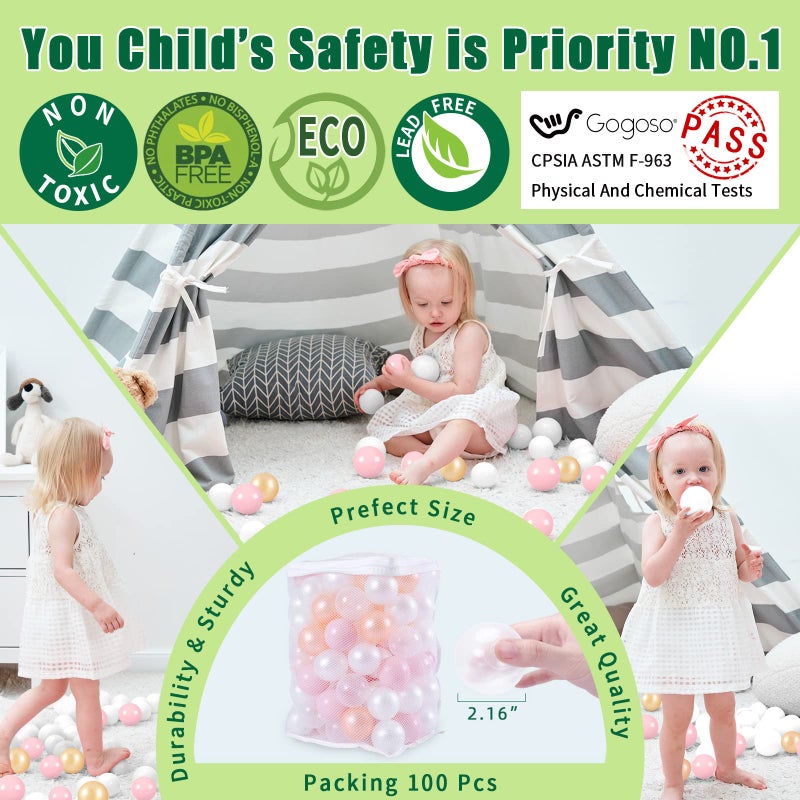 GOGOSO Baby Ball Pit Balls -100pcs Small Crush Proof Plastic Play Ball Pool Pits for Toddlers 1-3 Play Tent, Kids Birthday Party, Baby Playpen Yard, Kiddie Pool - Image 4