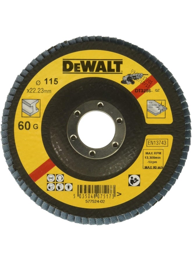 DEWALT Extreme 60-Grit Zirconium Oxide Flap Disc Yellow and Black 115 x 22.23 mm DT3256-QZ - Image 1