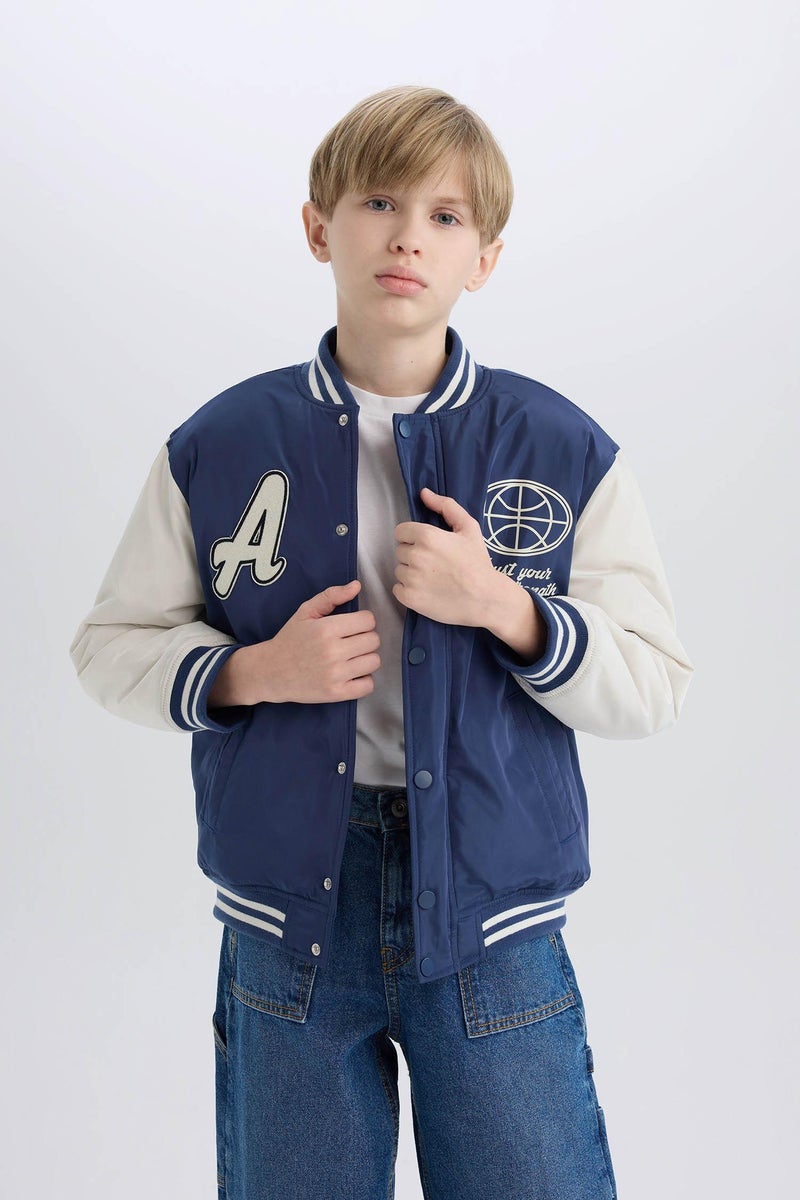 DeFacto Boy College Collar Back Printed Bomber Jacket  - Image 3