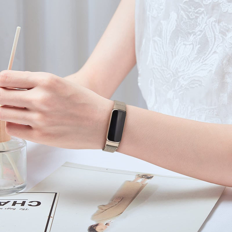 Vanjua for Fitbit Inspire 3 Bands Women Men, Stainless Steel Metal Mesh Loop Adjustable Magnetic Wristband Replacement Straps Compatible with Fitbit Inspire 3 Fitness Tracker (Starlight) - Image 5