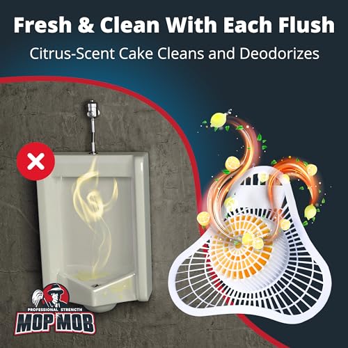 Mop Mob Long Lasting Urinal Screen and Deodorizer w/Non-Para Block 12 Pack. Universal-Fit, Citrus-Scent Cake Releases Cleaning Agents To Remove Odor. Durable Mat Limits Janitorial Cleaning & Supply Needs - Image 4