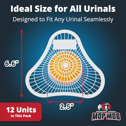 Mop Mob Long Lasting Urinal Screen and Deodorizer w/Non-Para Block 12 Pack. Universal-Fit, Citrus-Scent Cake Releases Cleaning Agents To Remove Odor. Durable Mat Limits Janitorial Cleaning & Supply Needs - Image 3