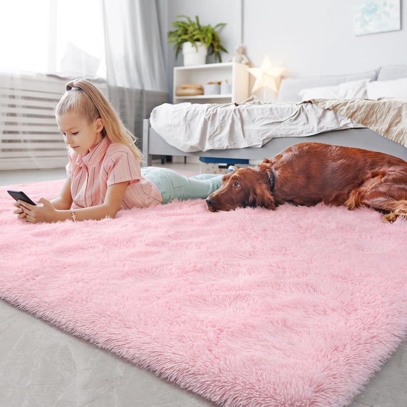 HOMORE Pink Rug for Girls, 5x8 Fluffy Shag Rugs for Living Room, Soft Bedroom Rugs for Kids Room, Cute Carpets for Dorm, Furry Rug for Nursery Indoor Decor - Image 2