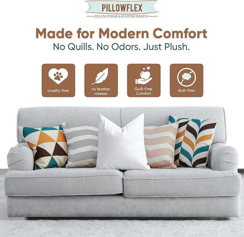 PILLOWFLEX Synthetic Down Alternative Pillow Inserts for Shams - Comfy Pillows for Sleeping, Perfect Pillow & Best Sleeping Pillows, Handmade Down Alternative Throw Pillow Inserts - (17x17 Set of 2) - Image 3