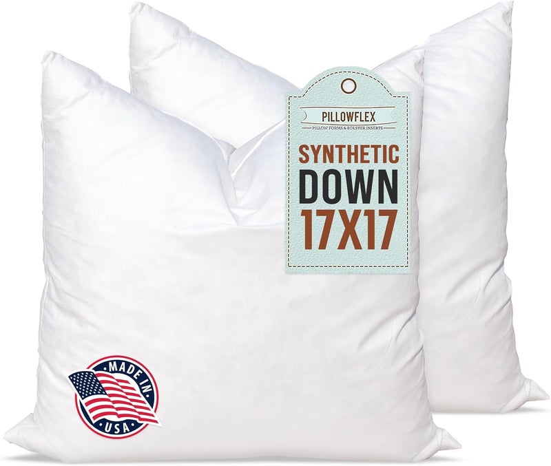 PILLOWFLEX Synthetic Down Alternative Pillow Inserts for Shams - Comfy Pillows for Sleeping, Perfect Pillow & Best Sleeping Pillows, Handmade Down Alternative Throw Pillow Inserts - (17x17 Set of 2) - Image 1