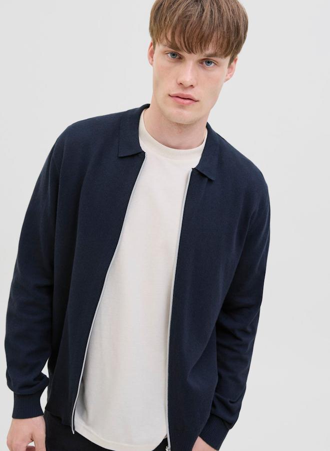 ريبل كارديجان محبوك بياقة بولو وسحَّاب غلق - Image 1